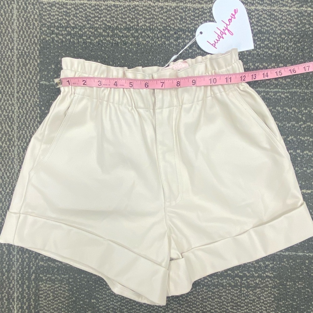 NWT BUDDY LOVE PEYTON PAPERBAG VEGAN LEATHER SHORTS - POWDER SMALL - Picture 6 of 14